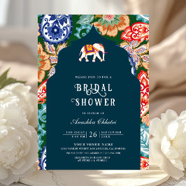 Convite Elefante de Arte Popular Indiana Azul Escuro Chá d