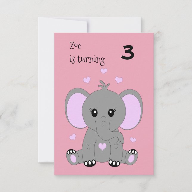Convite Elefante de bebê bonito a rosa, aniversário de men (Frente)