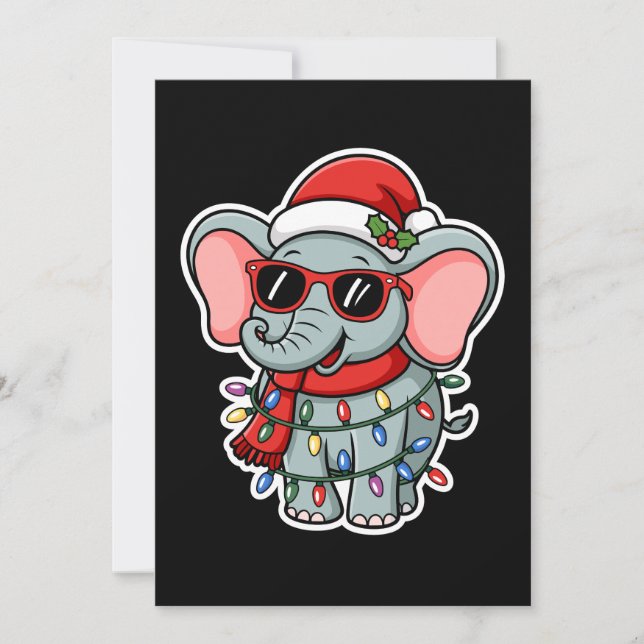 Convite Elefante de Natal com Óculos de Sol e Chapéu do Pa (Frente)