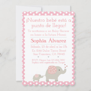 Convite Elefante do chá de fraldas/Invitación Elefantes