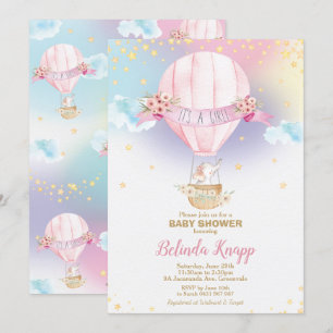 Convite Elefante do chá do bebé do balão de ar quente d