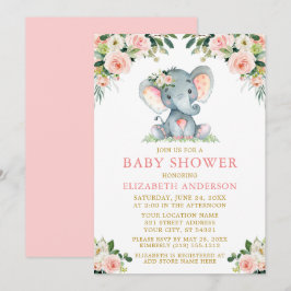 Convite Elefante Dourado Floral Cor-de-Água Rosa