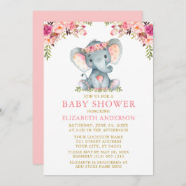 Convite Elefante Dourado Floral Cor-de-Água Rosa