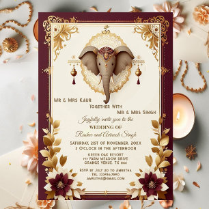 Convite Elefante Elegante Auspício Ganesha Floral Indiano