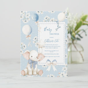 Convite Elefante Floral Azul com Balões Elegante Bebê