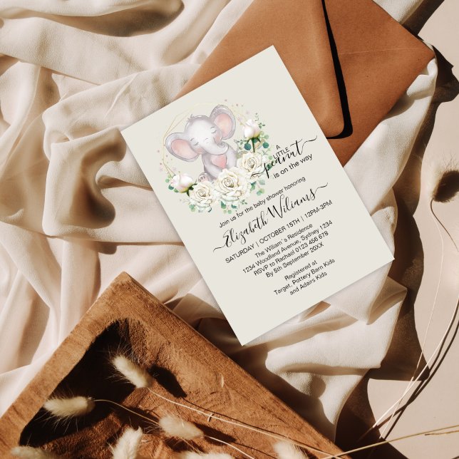 Convite Elefante Floral de Aquarela Little Peanut  (Criador carregado)