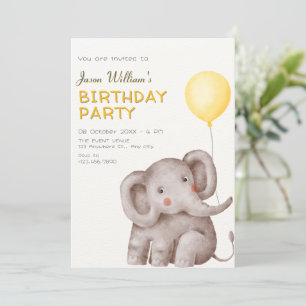 Convite Elefante fofo e balão de aniversário