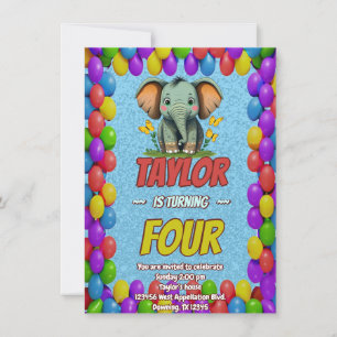 Convite Elefante Fofo Personalizado Aniversário Convidado 