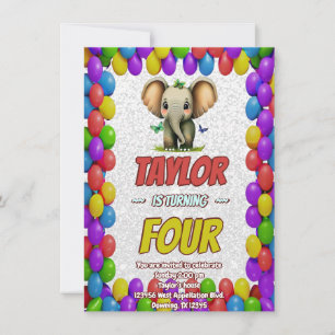Convite Elefante Fofo Personalizado Aniversário Convidado 