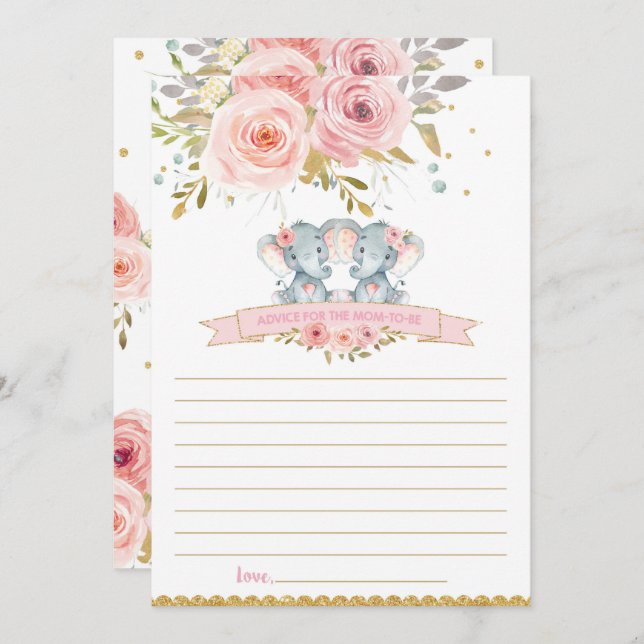 Convite Elefante Garota gêmea conselho para mamãe ser cart (Frente/Verso)