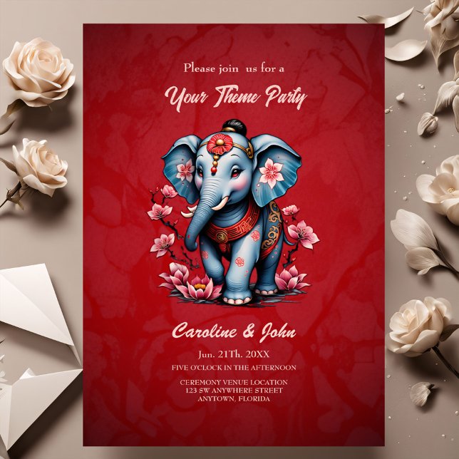 Convite Elefante majestoso no estilo tradicional japonês. (Criador carregado)