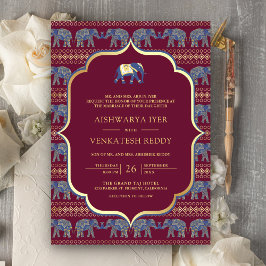 Convite Elefante Marinho de Burgundy em Um Casamento India
