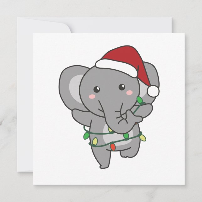 Convite Elefante Natal Animais de Inverno Elefantes (Frente)
