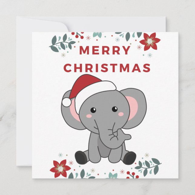 Convite Elefante Natal Neve Inverno Animais Elefantes (Frente)