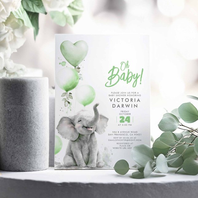 Convite Elefante para Bebês Chá de fraldas Cute Neutro (Elephant Baby Shower Invitations)