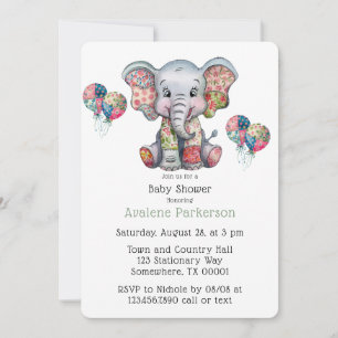Convite Elefante - Patchwork Chic Girl ou Boy Chá de frald