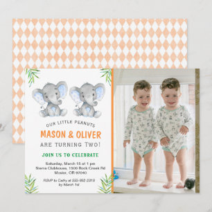 Convite Elefante Pequenos Amendoins Gêmeos Festa de aniver