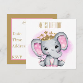 Convite elefante princesa do primeiro aniversário