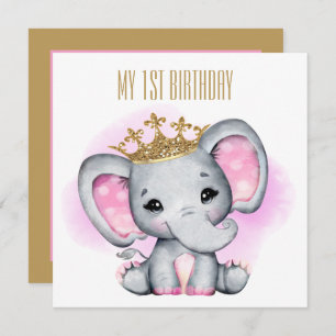 Convite elefante princesa do primeiro aniversário