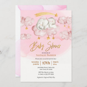Convite Elefante Rosa Brilhante Pequena Chá de fraldas de