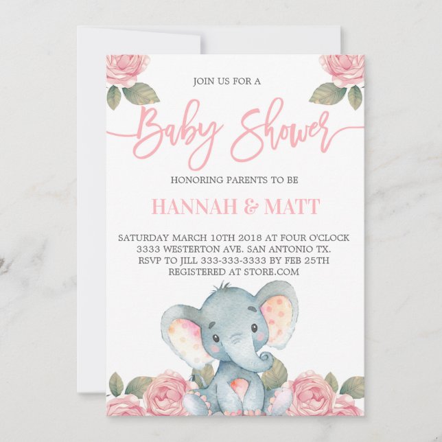 Convite Elefante rosa-convite para o chá de fraldas elefan (Frente)