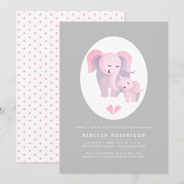 Convite Elefante rosa e chá de menina (Frente/Verso)