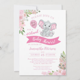 Convite Elefante Rosa e Chá Floral Virtual Baby Girl