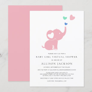Convite Elefante Rosa-Rosa Chá Mínimo para Menina Virtua
