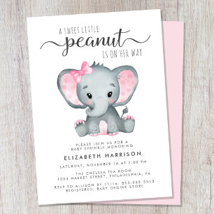 Convite Elefante Rosa Watercolor Baby Girl Sprinkle