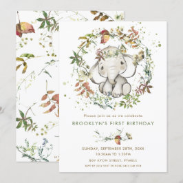 Convite Elefante Rústico Queda Sexo Neutro Aniversário