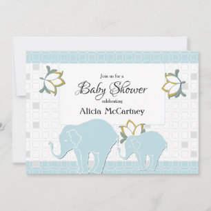 Convite Elefante Safari Floral Blue & Cinza Chá de fraldas