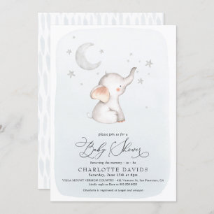Convite Elefante Stars Lua Dusty Chá de fraldas Blue Boy
