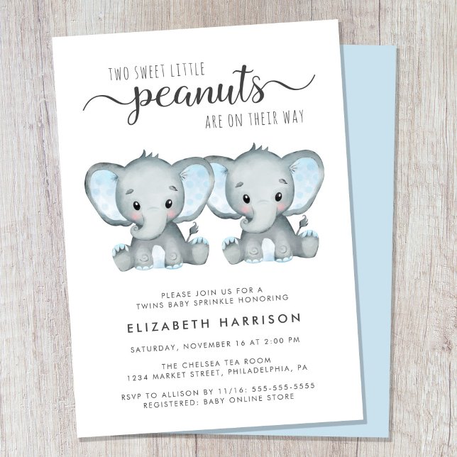 Convite Elefante Twin Boys Baby Sprinkle (Criador carregado)