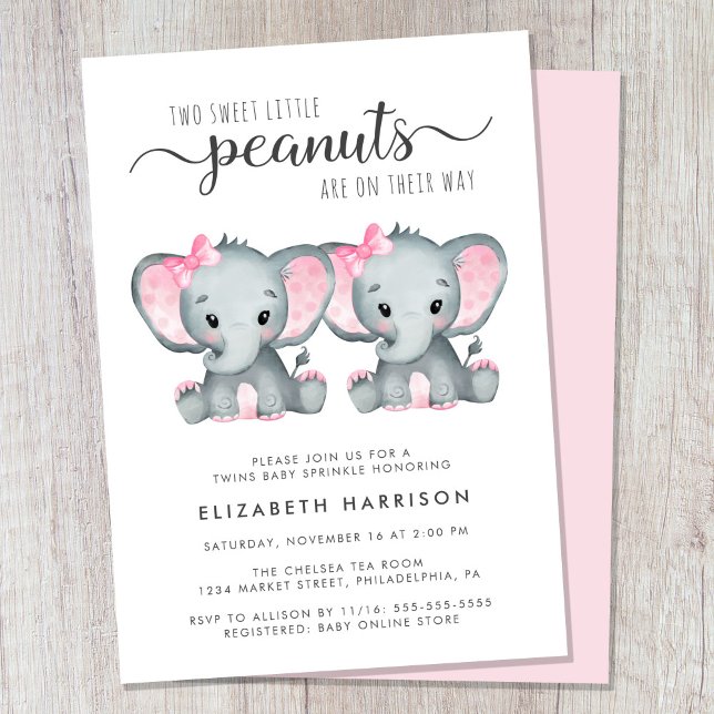 Convite Elefante Twin Girls Baby Sprinkle (Criador carregado)
