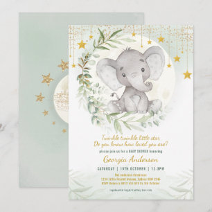 Convite Elefante Twinkle Pequena Estrela Chá de fraldas Ve
