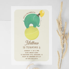 Convite Elefante verde bonito. Aniversário de meninos anim