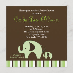 Convite Elefante Verde (Menino ou Menina Neutra) 5x5 Convi