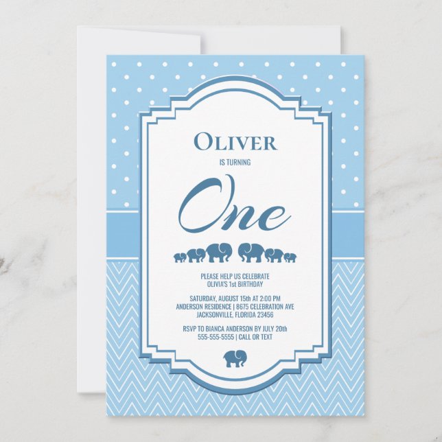 Convite Elefantes azuis do primeiro aniversario (Frente)