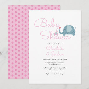 Convite Elefantes de Bolinhas Rosa Baby Shower / Sprinkle