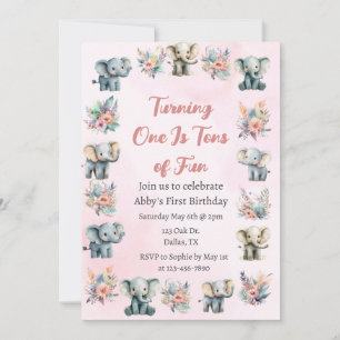 Convite Elefantes e Flores da Selva de Boho no Aniversário