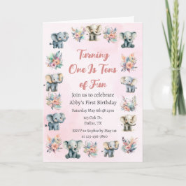 Convite Elefantes e Flores da Selva de Boho no Aniversário