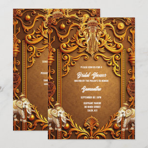 Convite Elefantes indianos douraram bridal hindu tradicion