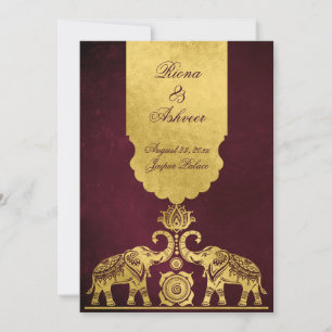 Convite Elefantes marrom e dourado luxuoso casamento india