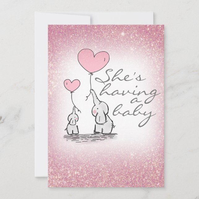 Convite Elefantes Rosa-Rosa-chá de fraldas (Frente)