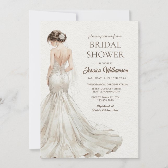 Convite Elegan Beige Brown Bride Wedding Bridal Shower (Frente)