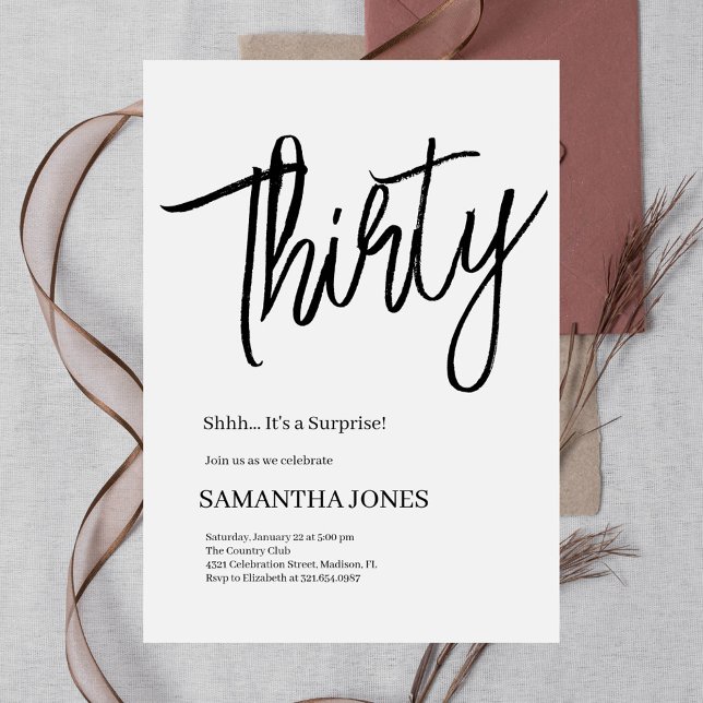 Convite Elegan White e Black 3aniversário de 30 anos Party (Criador carregado)