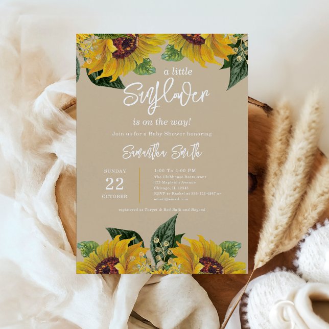 Convite Elegance Beige Rustic Sunflower Chá de fraldas (Elegance warm tones Rustic Sunflower Baby Shower)