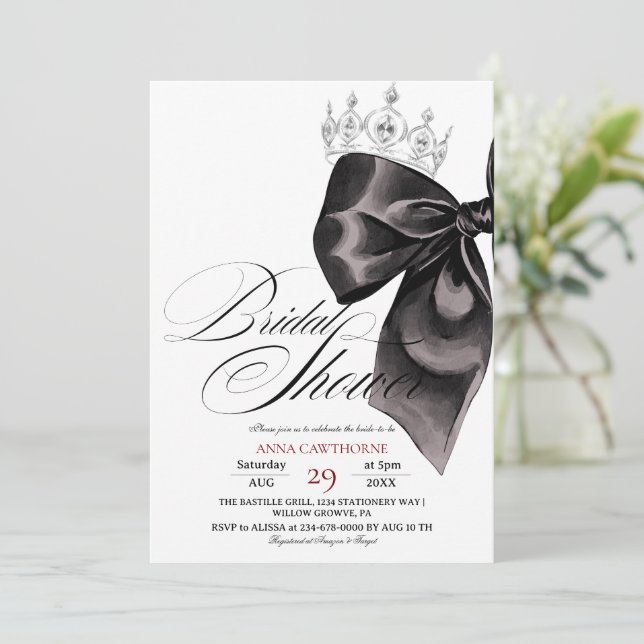 Convite Elegance Black Bow Bridal Shower (Em pé/Frente)