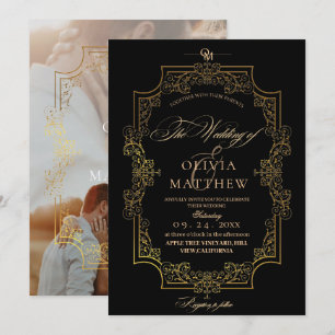 Convite Elegance e Royal Black & Dourado Casamento Fotográ
