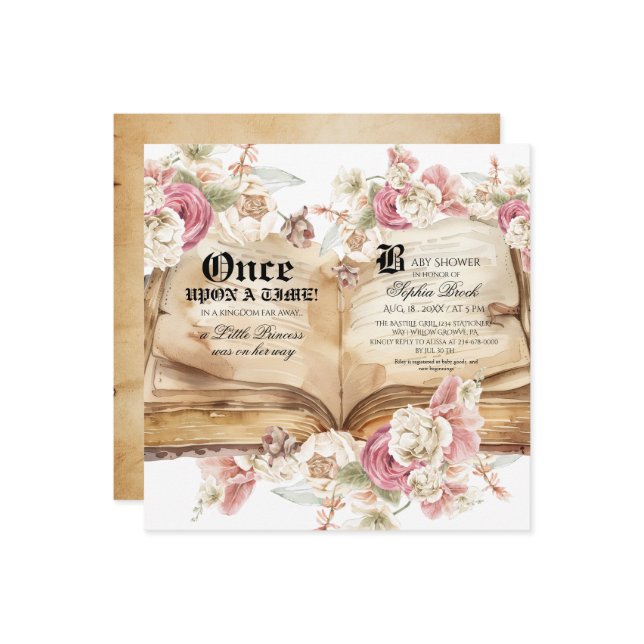 Convite Elegance Pink Rose Floral Royal Baby Shower (Frente/Verso In Situ)